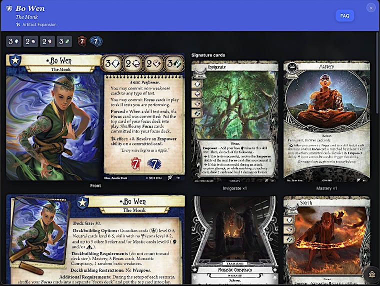 An investigator popup showing Bo Wen's card and her signature cards