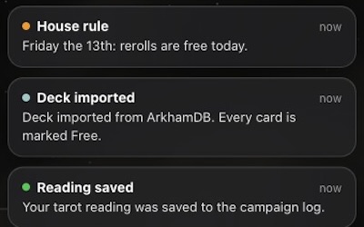 Three notification banners stacked in the top right corner